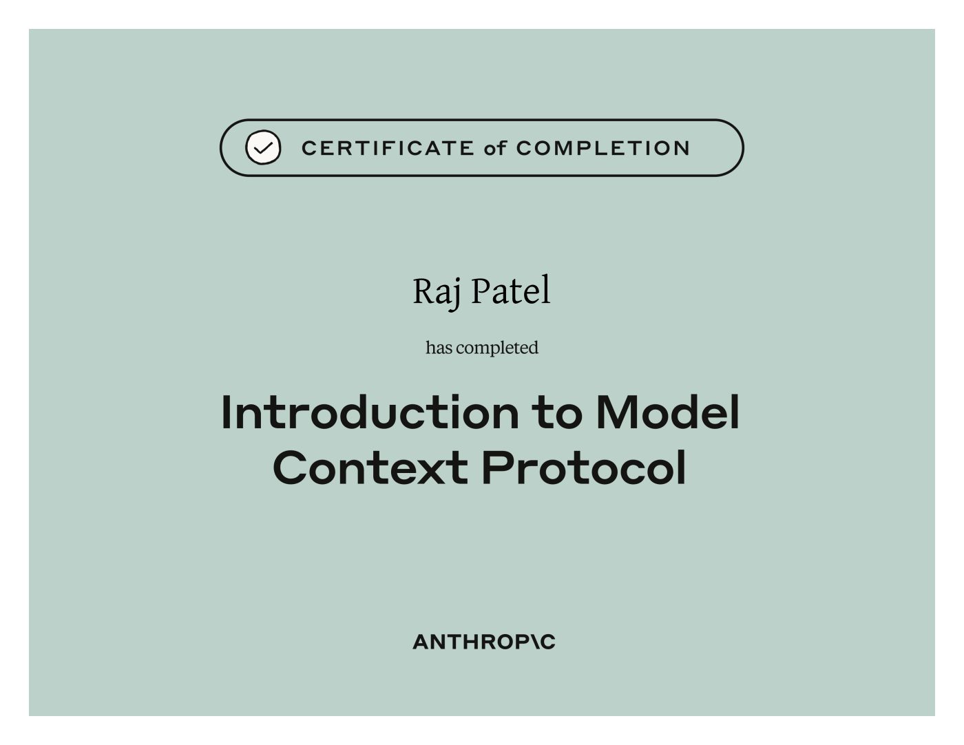 Anthropic Intro to MCP certificate